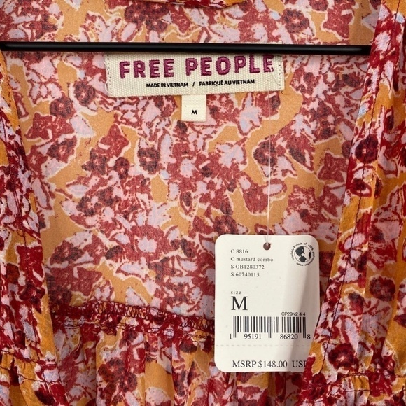 FREE PEOPLE Lorraine RETRO Print Tie-Front Wide Sleeve Flowy Tiered Kimono-Md - Picture 12 of 13